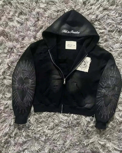 2026 New American Fashion Trend Goth Printed Zipper Hoodie Women Street Hip Hop Punk Rock Sweatshirt Unisex Casual Loose Hoodie, Produit gaming premium Fraquane, produits de luxe, nouvelle génération, équipement gamer