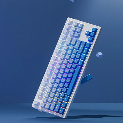RGB-Gamer-Tastenkappen mit Farbverlauf-Hintergrundbeleuchtung für mechanische Tastaturen mit MX-Switches, OEM-Profil, PBT-Keycaps, Weiß/Blau, ISO-Layout, DIY-Tastenkappen