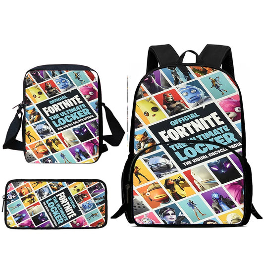 Mochila infantil com design de jogo popular, mala de ombro e estojo F-FortniteS, saco escolar de grande capacidade para alunos, rapazes e raparigas, presente ideal