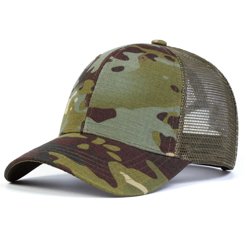 Men's Camouflage Baseball Net Cap Summer Sun Hat Military Camouflage Baseball Cap Breathable Tactical Cap For Outdoor Activities