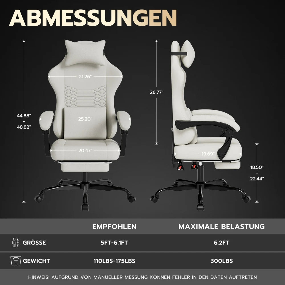 Gaming Chair Fabric Office Chair, Massage Gaming Chair with Headrest, Ergonomic Racing Gaming Seat with Footrest, for Relaxing
