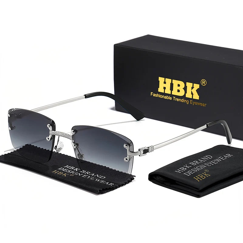 HBK Čtvercové bezrámové sluneční brýle pro ženy, TOP kvalita, retro kovové sluneční brýle pro muže, luxusní, na večírky i do práce, s přechodovými skly