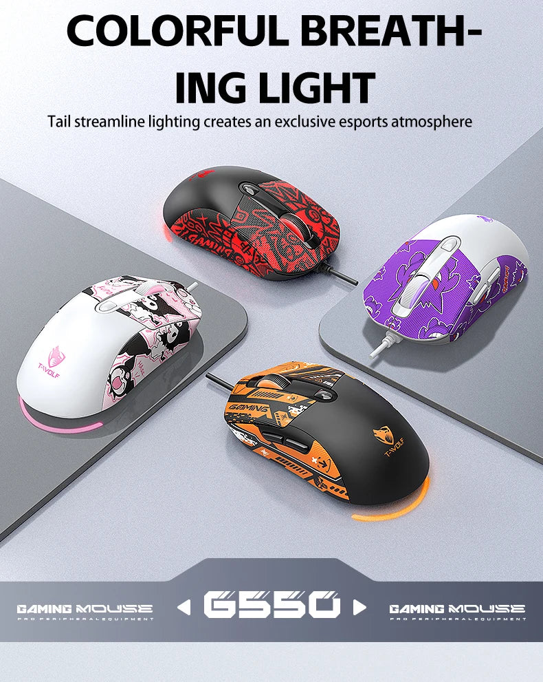 2026 Wired Gaming Mouse RGB with Anti-Slip Grip, 6-Key Ergonomic Gaming Mouse for PC, Desktop & Laptop, Adjustable DPI Wired Gaming Mouse