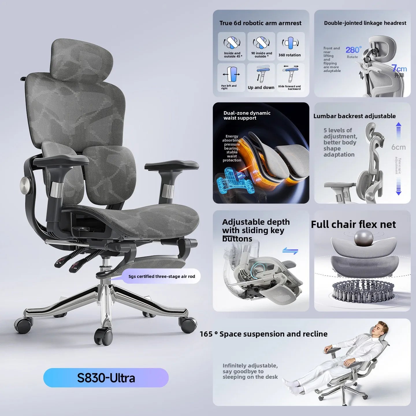 Stable Ergonomic Office Chair with Lumbar Support, Adjustable Height Computer Chair, Gaming Chair with Waist Protection, Swivel Desk Chair