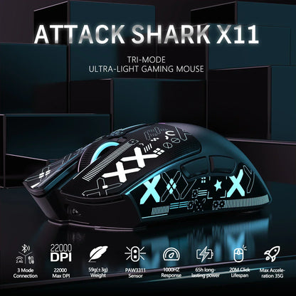 ATTACK SHARK X11 Wireless Gaming Mouse with Charging Dock, PAW3311 Sensor, 22,000 DPI, Tri-Mode Bluetooth 2.4G & Wired Gaming Mouse