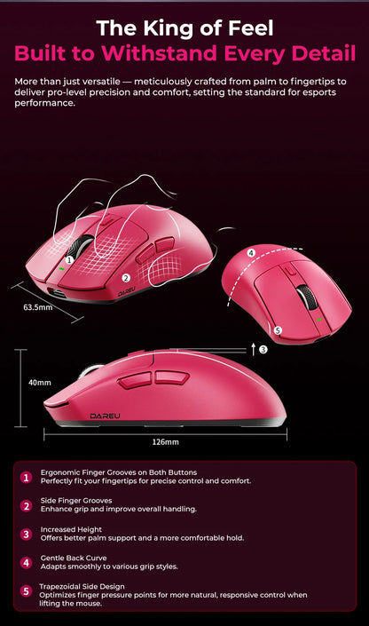 DAREU Kabellose Gaming-Maus 8khz Abtastrate AIM-750 (3950) 30000 DPI Tri-Mode-Gamer-Maus 60g mit Ladestation
