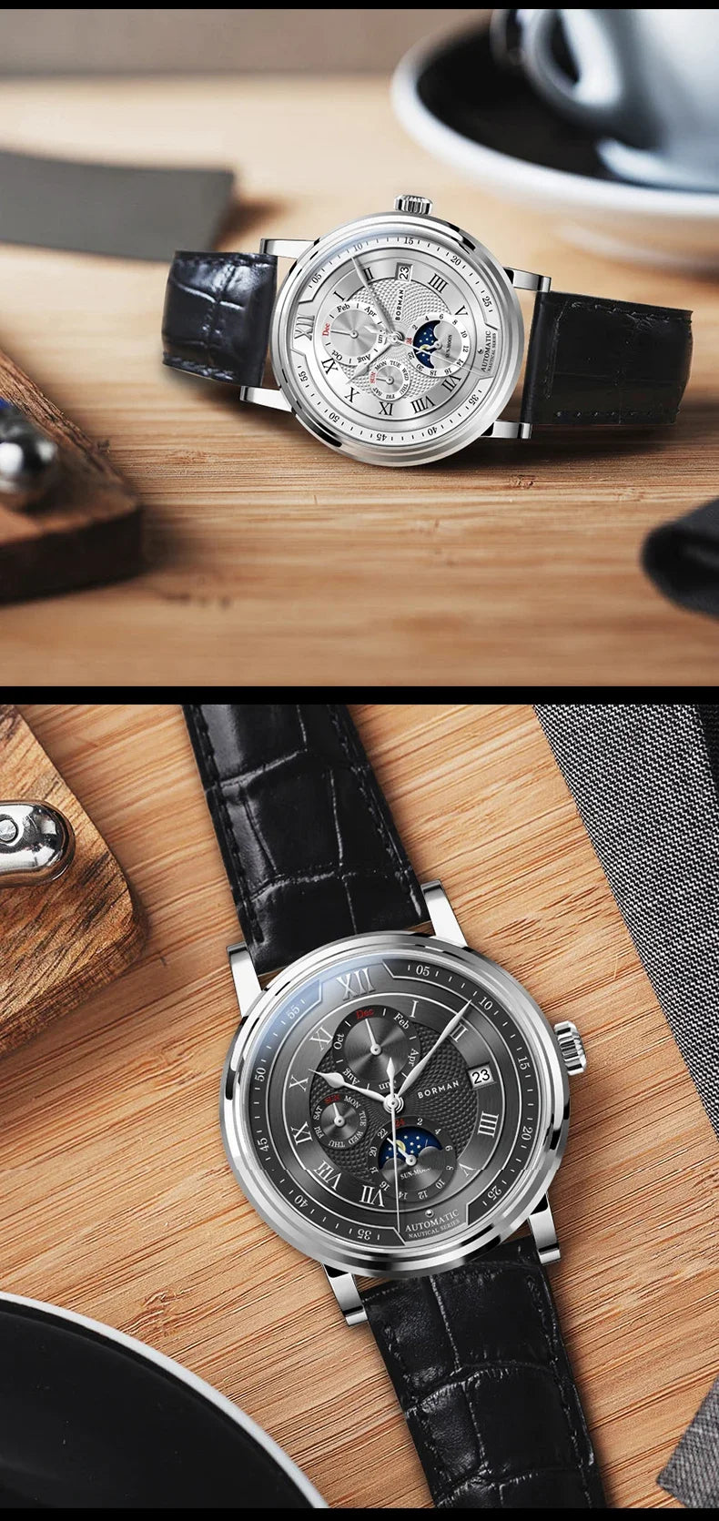 BORMAN BM3868 New 40mm Luxury Men Automatic Mechanical Men's Watches Sapphire Multi-function Waterproof Moon Phase Clocks