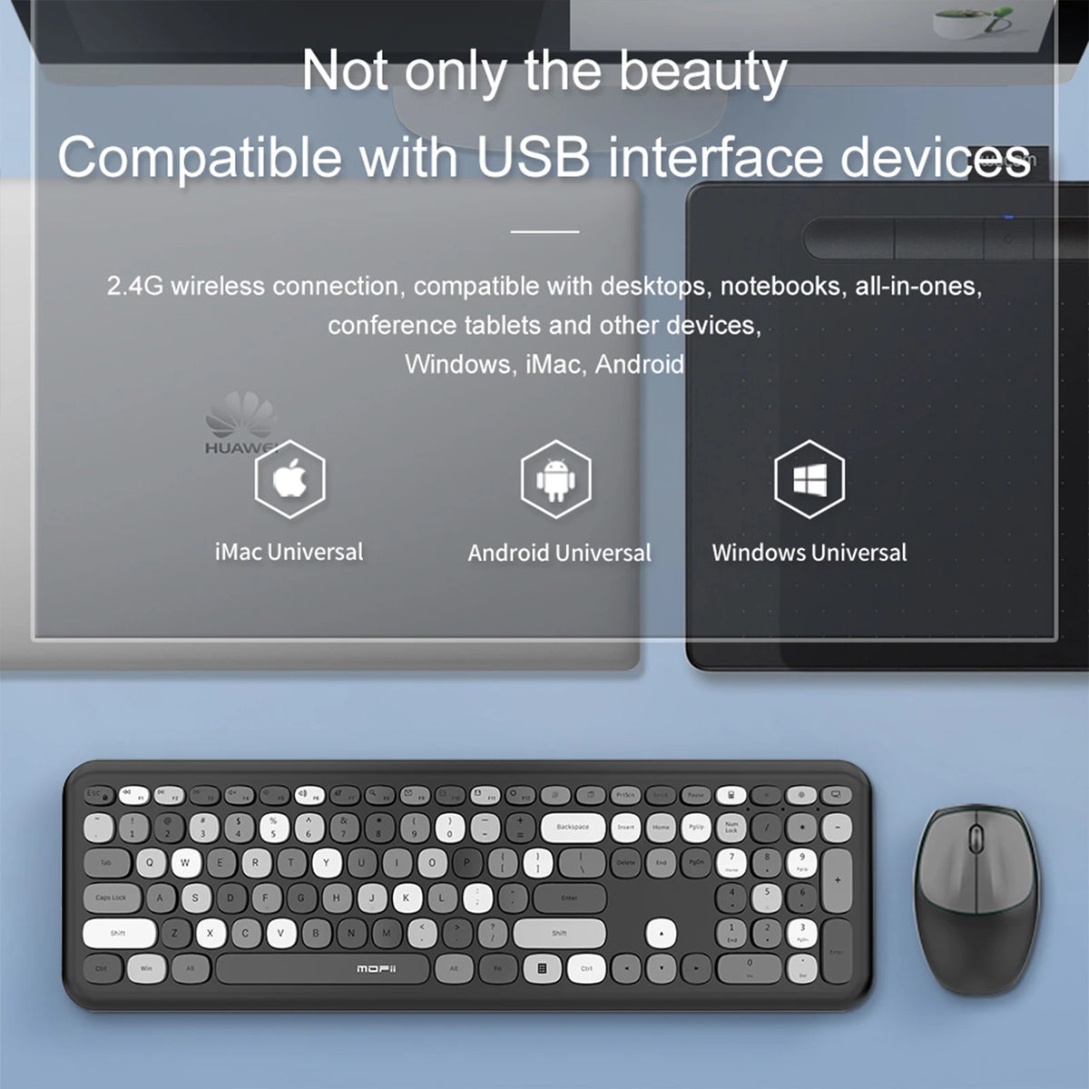 MOFii 1 Set 668 Wireless Keyboard and Mouse Combo, Gradient Keycaps Full Size Keyboard for Girls, 2.4G Plug and Play, US QWERTY