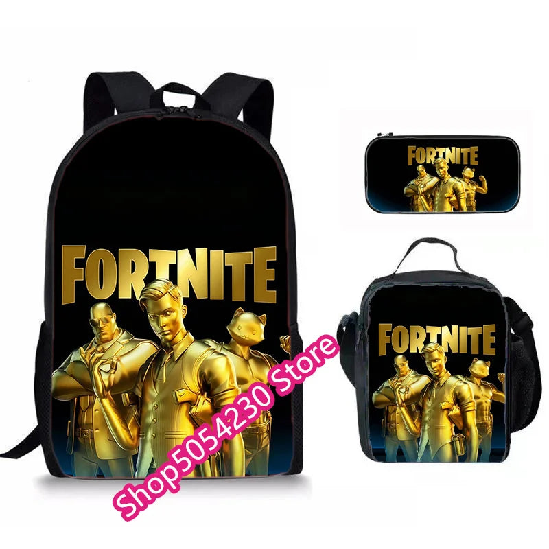 Mochila Fortnited 3PCS para Rapazes, Victory Game, 16 Polegadas, Resistente à Água, Mochila Pré-Escolar, Mochilas Escolares Fixes para o Ensino Básico