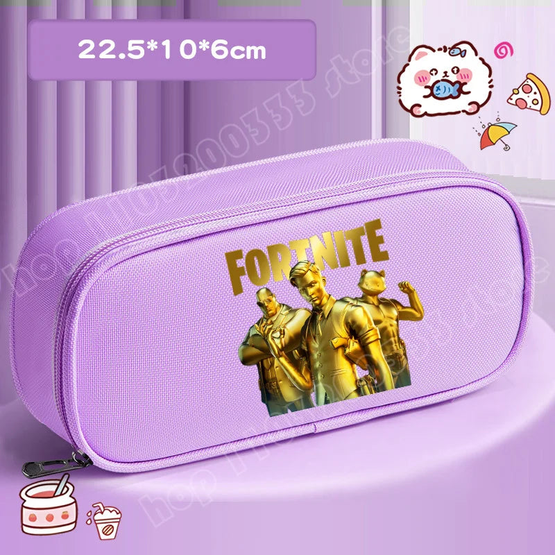 Fortnite Pencil Case Cartoon Character Print Pencil Pouch Canvas Stationery Bag Fashion Student Stationery Box Birthday Gifts