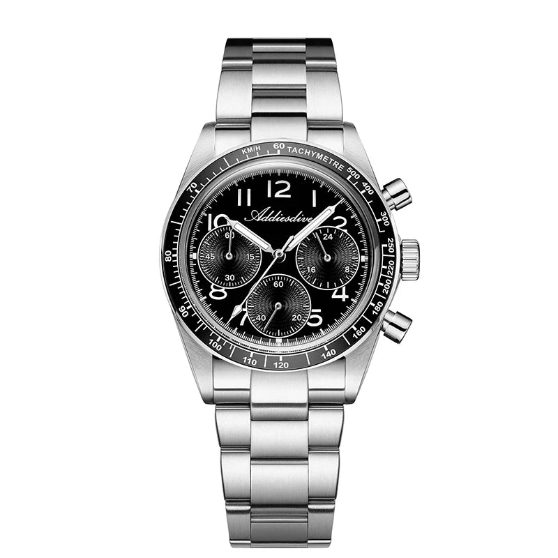 ADDIESDVIE Men Watch Reloj Hombre 10Bar Waterproof AD2517 BGW9 Super Luminous 316L Stainless Steel VK63 Chronograph Quartz Watch