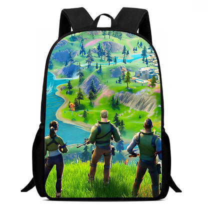 Fortnite Cartoon 15-Zoll leichter Rucksack mit verstellbaren Schultergurten – tägliche Schultasche für Kinder, Jungen und Mädchen, Alter 5-9