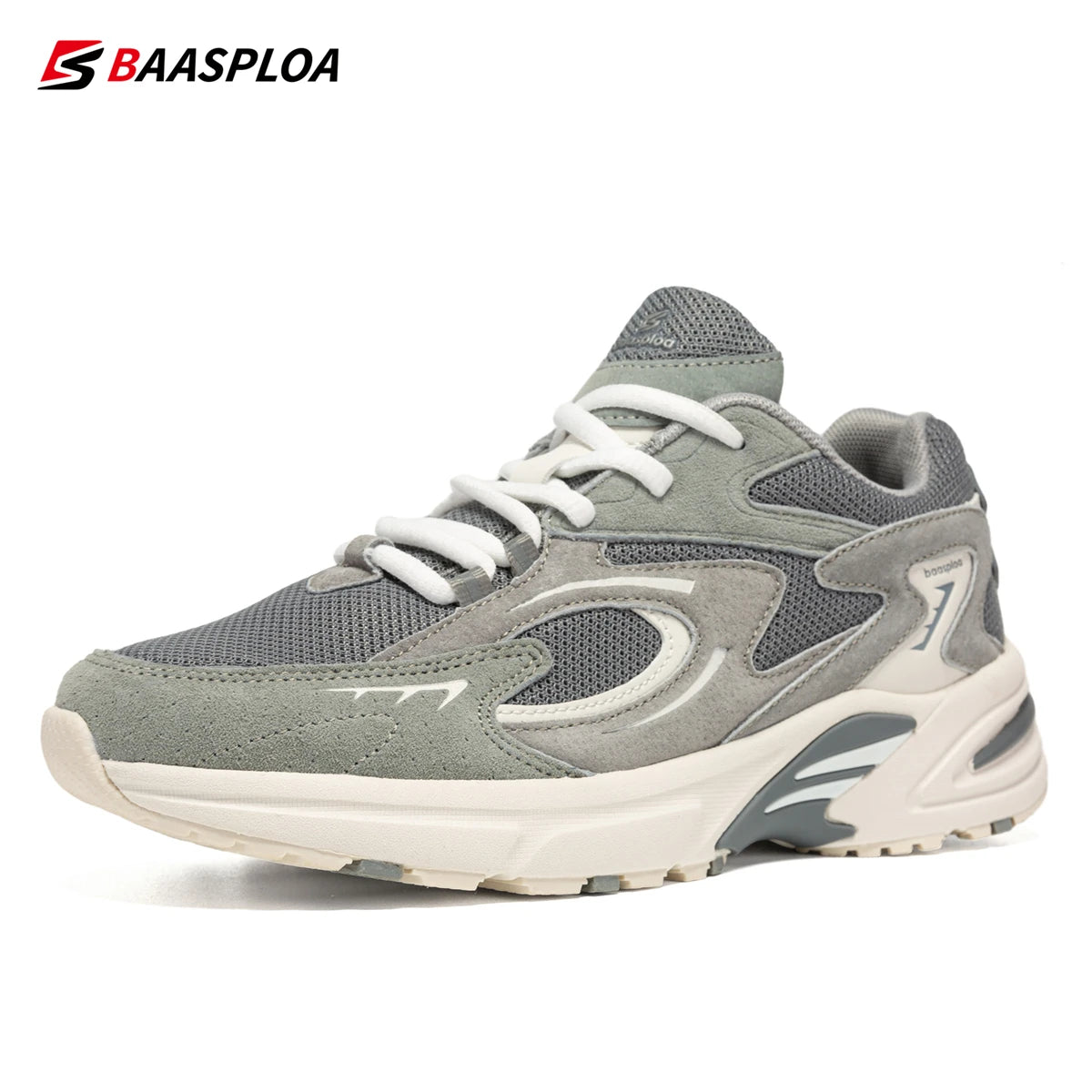 Baasploa Nieuwe hardloopschoenen voor heren, outdoor, modieus, lichtgewicht sportschoenen van mesh, casual herenschoenen, ademend, antislip wandelschoenen