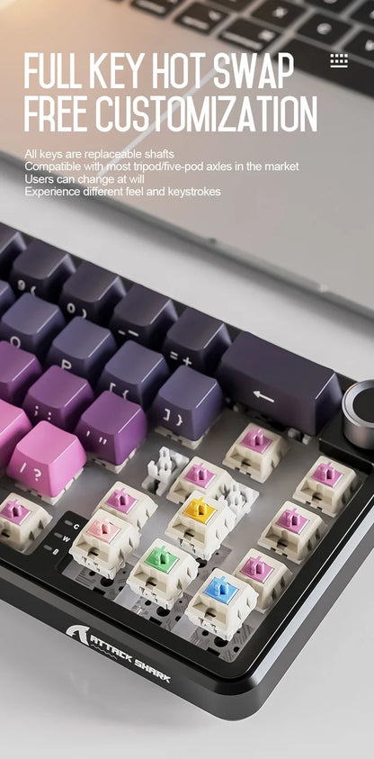Attack Shark X66 Tastiera meccanica wireless 65% layout compatto, retroilluminazione RGB, gasket mount, hot swap, Bluetooth, USB-C, PBT, batteria ad alta capacità