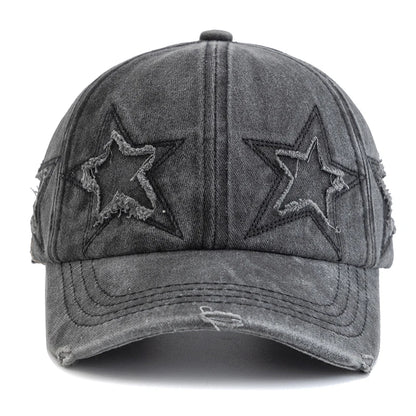 Women's Five Pointed Star Design Washed Cotton Baseball Cap Fashion Street Dad Hat