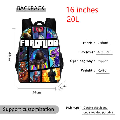 3pcs/set Fortnite Game Backpack Anime Cartoon Large Capacity Student Shcool Bags Pencil Bag Kawaii Lunch Bag Birthday Gifts