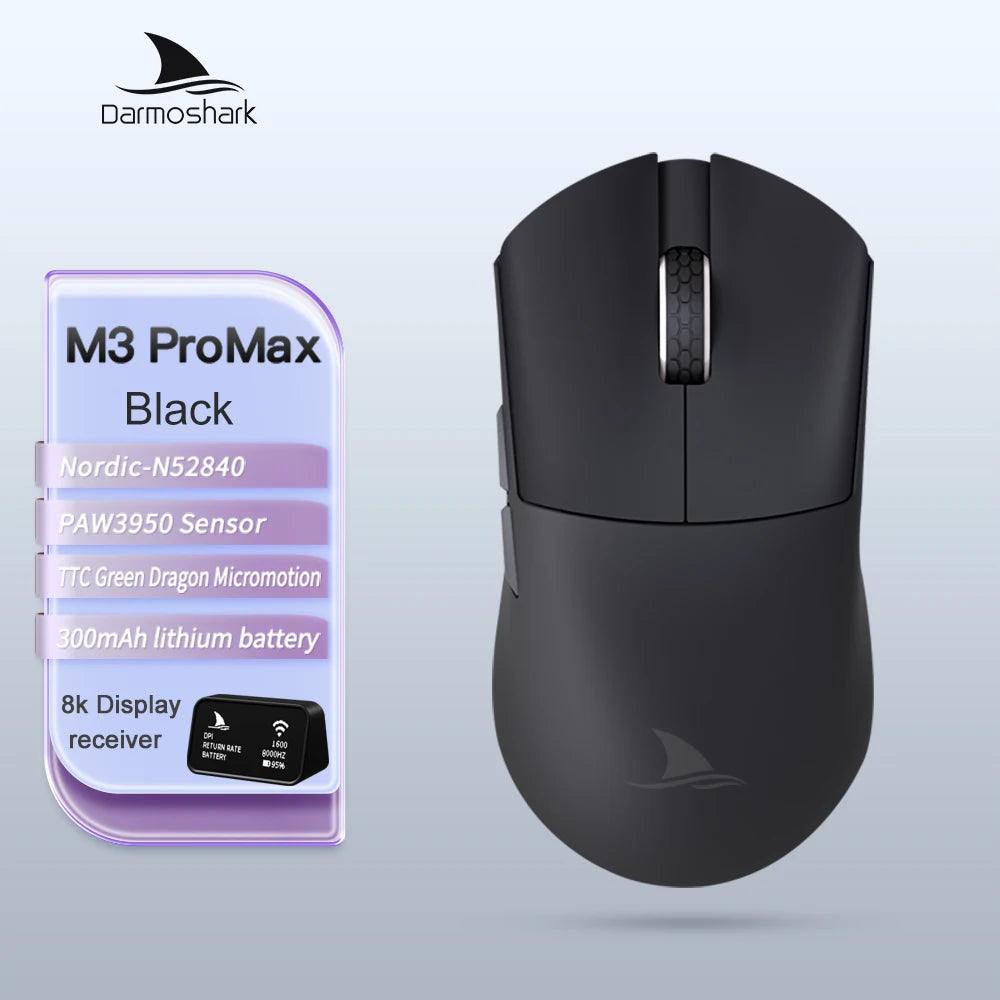 Darmoshark M3Pro gamingmus 2.4G BT trådlös tri-mode PAW3395-sensor N52840 26000DPI för stora händer makrodrivrutin mus för gaming