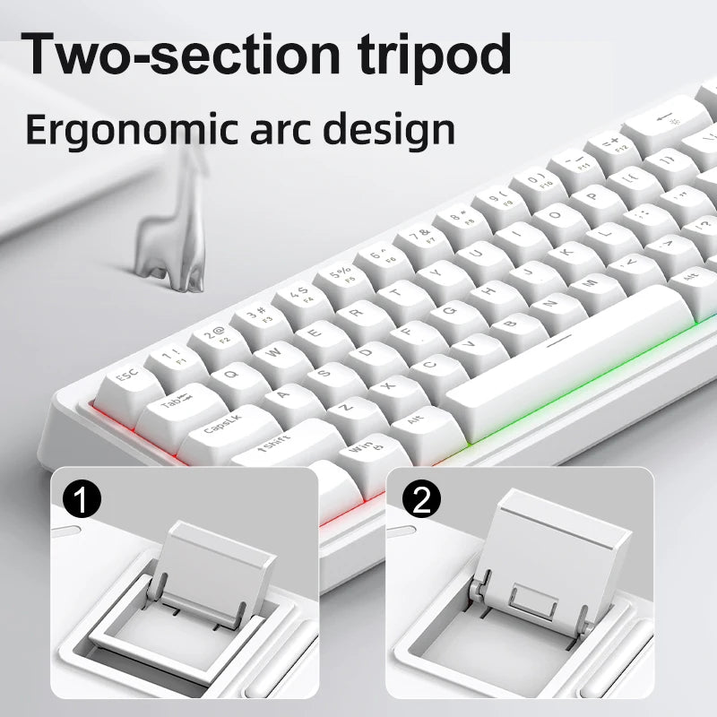 FREEWOLF M68SE Teclado con tacto mecánico de 68 teclas, mini teclado compacto con cable y silencioso para portátiles, gaming y uso de oficina