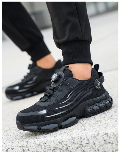 Chaussures de sécurité de travail à bouton rotatif pour hommes, chaussures à bout en acier indestructibles, baskets de travail, bottes de protection, taille 47 48