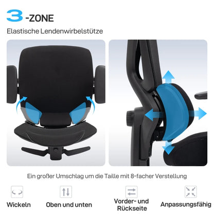 Ergonomic Office Chair with Wheels, Mesh, Lumbar Support, Armrests & Adjustable Headrest