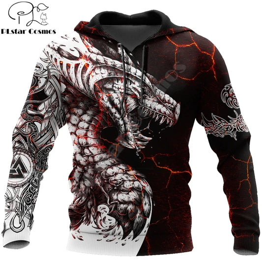 Sweatshirt com Capuz para Homem Black & White Tattoo Dragon com Impressão 3D, Unissexo, Streetwear, Fecho de Correr, Pullover, Casaco Casual de Fato de Treino KJ0192