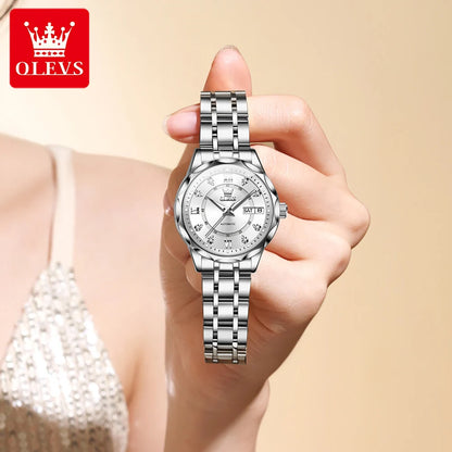 OLEVS 6727 Ladies Watch Automatic Mechanical Watch Stainless Steel Waterproof Calendar Week Watches For Women Luxury Elegant New