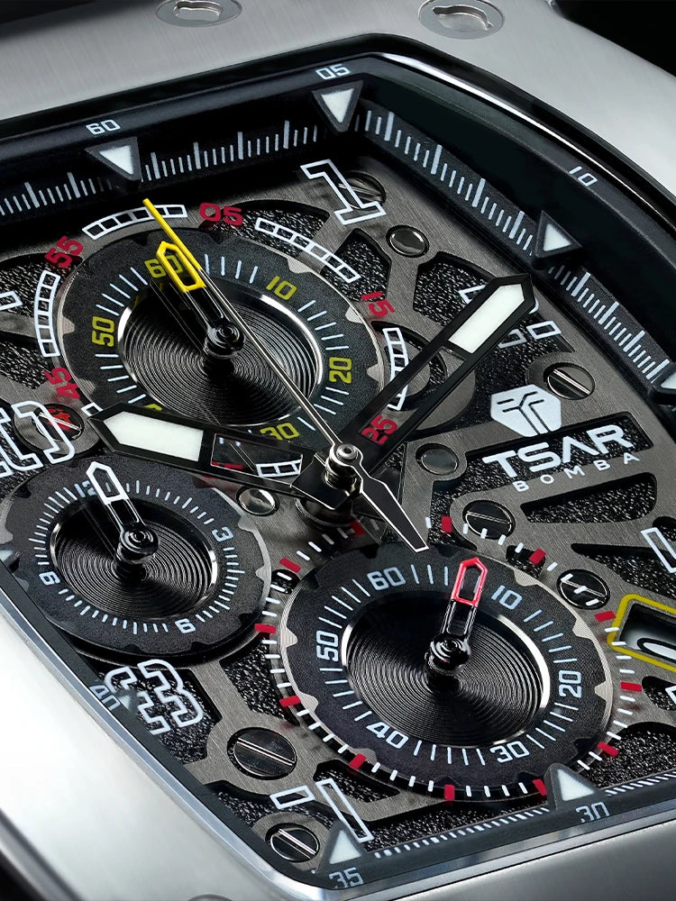 TSAR BOMBA Uhr für Herren, Luxusmarke, Tonneau-Design, wasserdichte Uhr, Edelstahl-Armbanduhr, modische rechteckige Herrenuhr