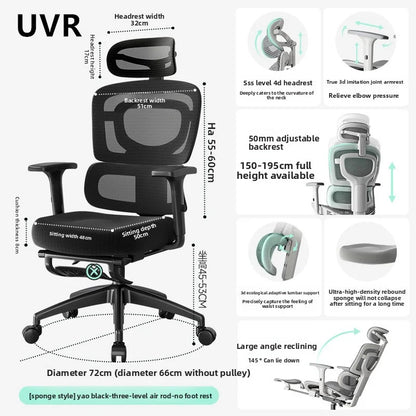UVR Ergonomic Chair Lift Adjustable Swivel Chair Sedentary Comfort Mesh Staff Chair Reclinable Backrest Stool Mesh Office Chair