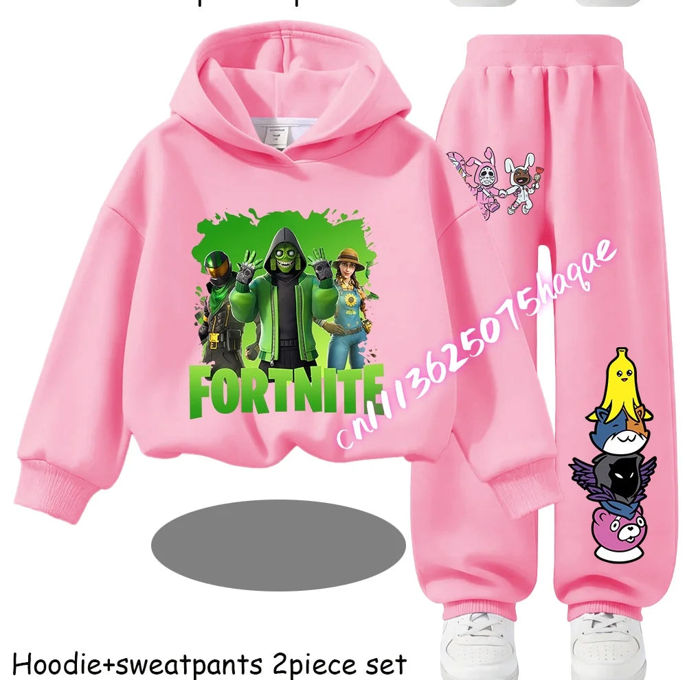 Fortnite Printed Children's Hoodies Cartoon Comfortable 2pcs Suit Loose Long Sleeve Tops with Pant Autumn Winter Clothes Gift