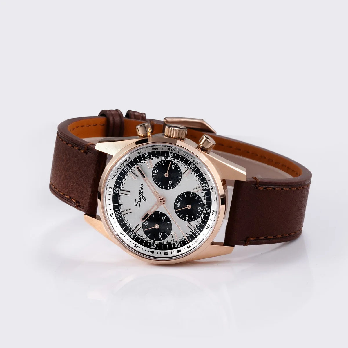 Sugess Mens Watch 38mm Chronograph Mechanical Wristwatches Tianjin Gooseneck Movement Sapphire Crystal Roulette Dial S465 new