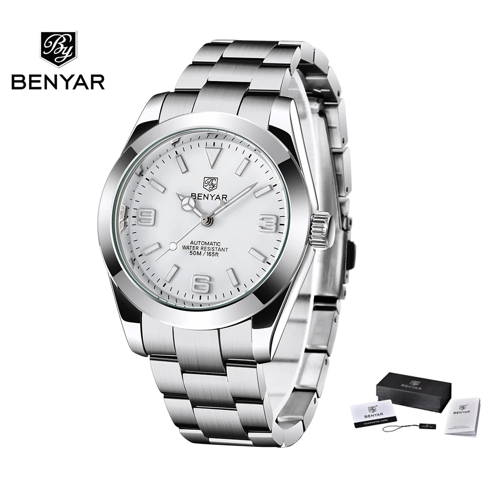 BENYAR 2025 Neue automatische mechanische Herrenuhr, Business-Sport-Luxus-Herrenuhr, 50M wasserdichte Uhr, Relogios Masculino