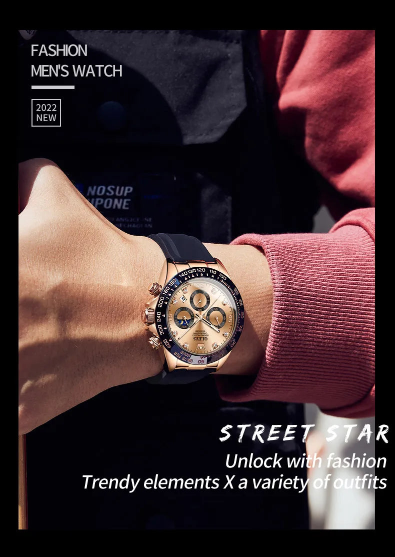 OLEVS 2875 Quartz Watch for Men Original Luxury Brand Silicone Strap Chronograph Auto Date Waterproof Moon Phase Sport Man Watch