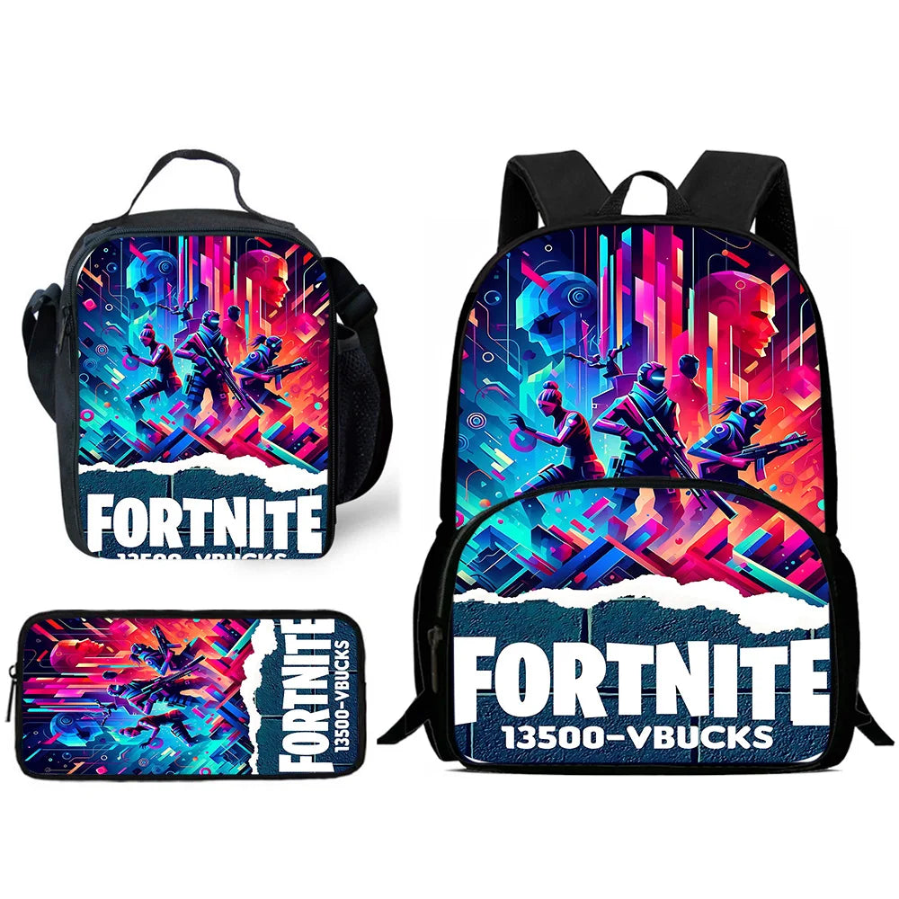 Classic Game FortniteS Child Backpacks Lunch Bag Pencil Case Pupil Large Capacity School Bags For Boy Girl Best Gift