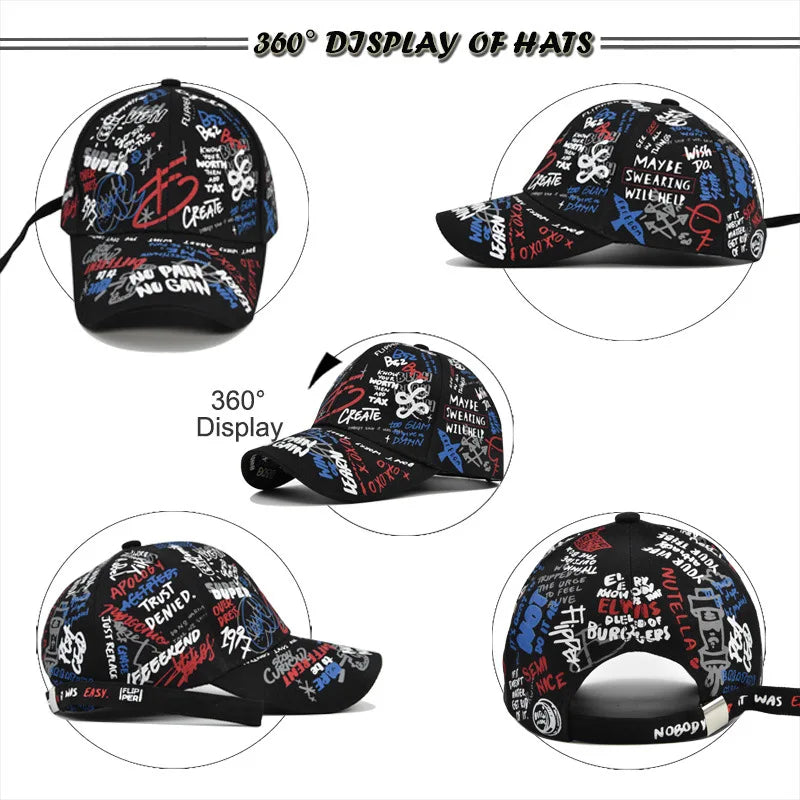 Cappellino da baseball unisex alla moda con stampa graffiti - Cappellino alla moda con visiera dipinta a colori vivaci