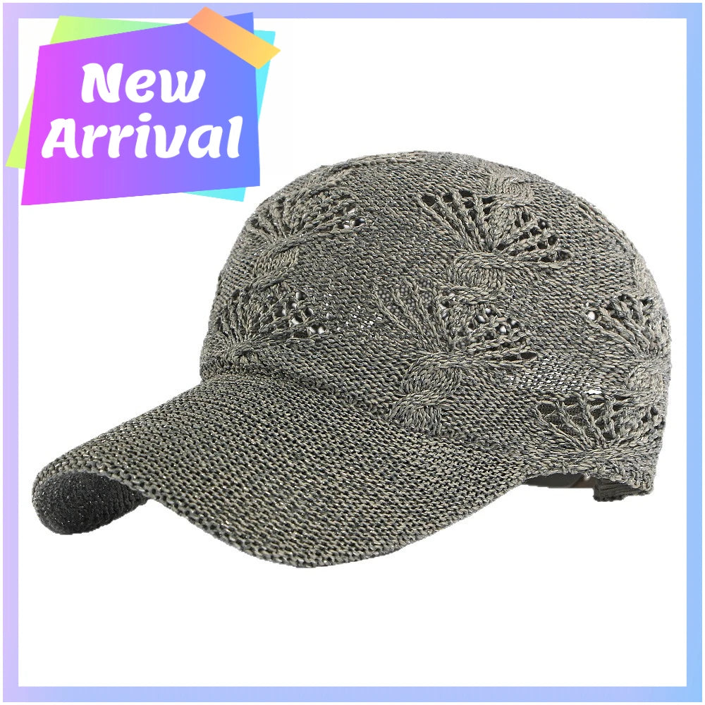 Sommerliche, glänzende Baseballkappe mit durchbrochenem Strickmuster für Damen, Outdoor-Sonnenhut, atmungsaktiv, figurschmeichelnd, vielseitig einsetzbar