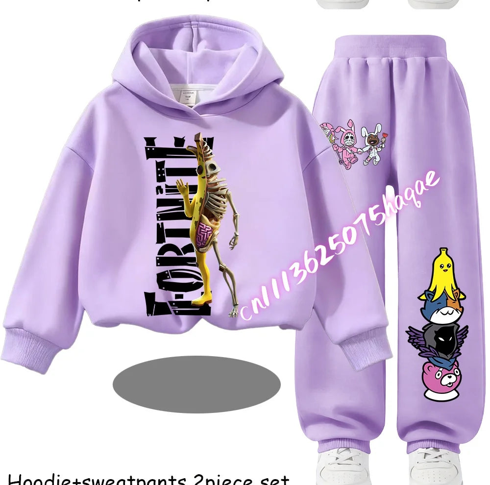 Fortnite Printed Children's Hoodies Cartoon Comfortable 2pcs Suit Loose Long Sleeve Tops with Pant Autumn Winter Clothes Gift