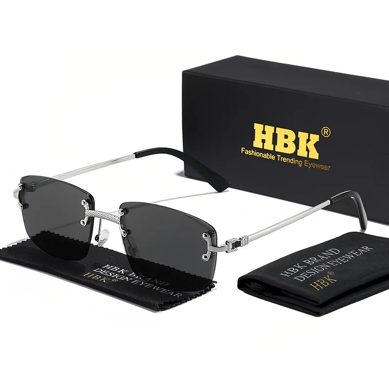 HBK Čtvercové bezrámové sluneční brýle pro ženy, TOP kvalita, retro kovové sluneční brýle pro muže, luxusní, na večírky i do práce, s přechodovými skly
