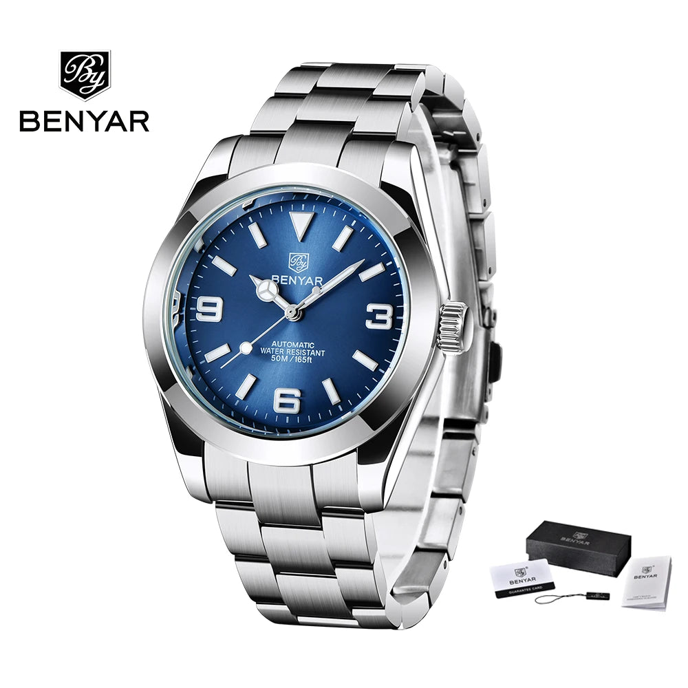 BENYAR 2025 Neue automatische mechanische Herrenuhr, Business-Sport-Luxus-Herrenuhr, 50M wasserdichte Uhr, Relogios Masculino