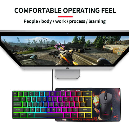 Russian Keyboard English RGB Lighting 61 Keys 60% Layout Gaming Keyboard ISO USB Wired Full Key No Impact K401 For Game Office