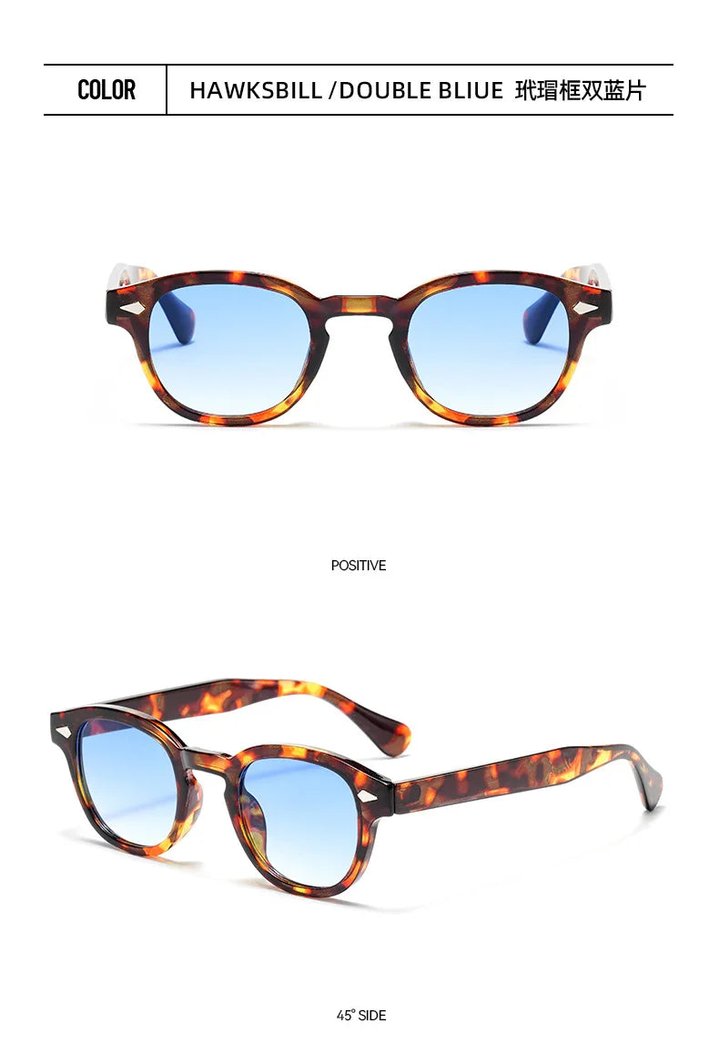 JNPCXI Vintage Round Sunglasses Women Men Retro Rivet Blue Gradient Female Sun Glasses UV400