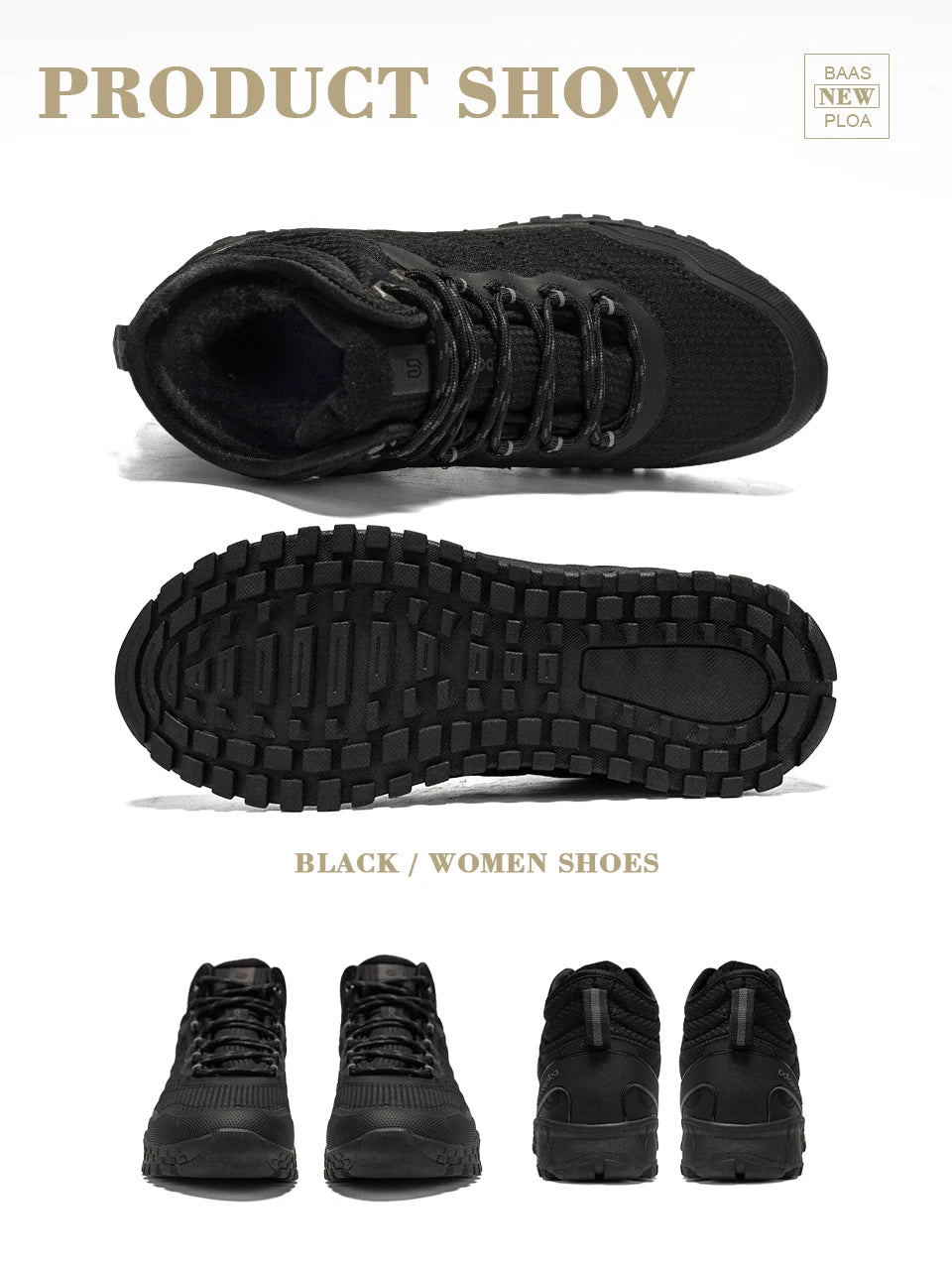Baasploa Winter Women Sneakers Plush Warm Snow Boots Non-Slip Waterproof Shoes Women Outdoor Boots Walking Shoes