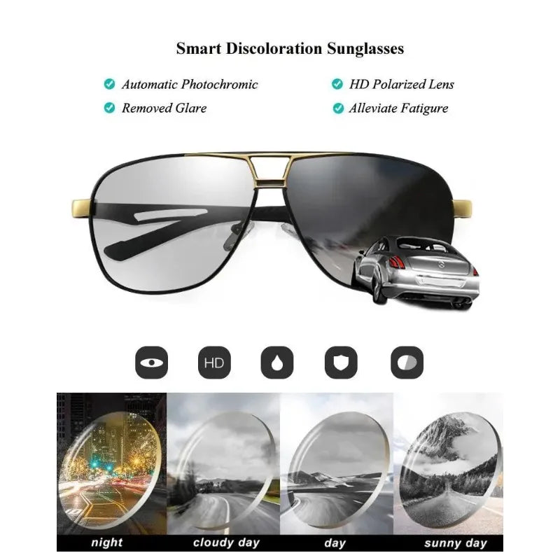 Huippulaatuiset alumiini-magnesium-neliönmuotoiset polarisoidut fotokromaattiset aurinkolasit miehille – sotilas-, turva- ja ajolasit Oculos De Sol Masculino