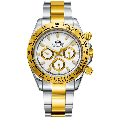 Automatic Mens Watch Self Wind Mechanical Gold Stainless Steel Glacier Ice Blue Dial Chestnut Brown Bezel Luminous Men Watches