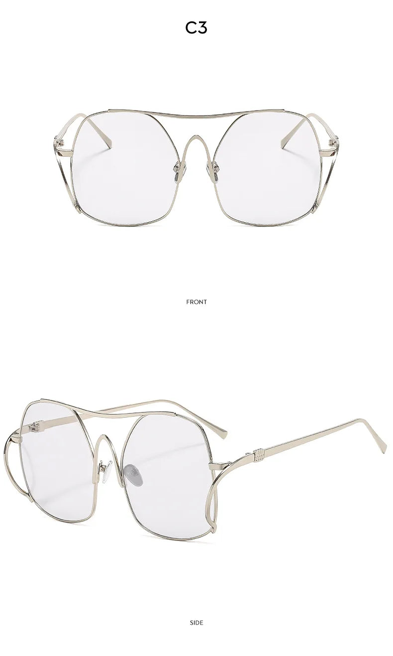Y2k Polygon Oversized Sunglasses Women Luxury Brand Metal Sun Glasses Fashion Personality Outdoor Retro Eyeglassess Uv400 Men