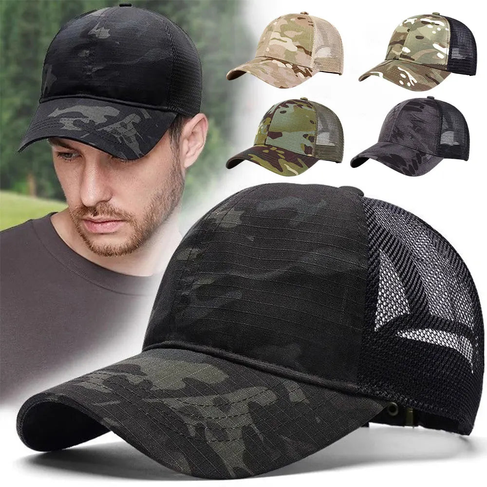 Men's Camouflage Baseball Net Cap Summer Sun Hat Military Camouflage Baseball Cap Breathable Tactical Cap For Outdoor Activities