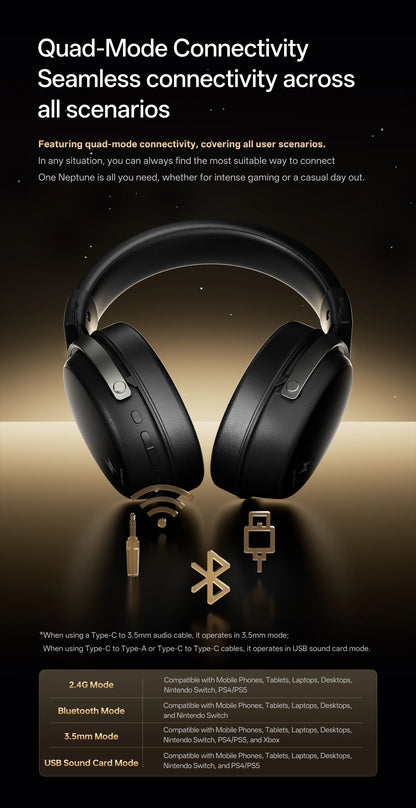 ATK Neptune N9 Wireless Gaming Headset – Low Latency eSports Headphones with Noise Cancelling Mic, Bluetooth 5.3, 4 Modes Dual Connection Gaming Headset