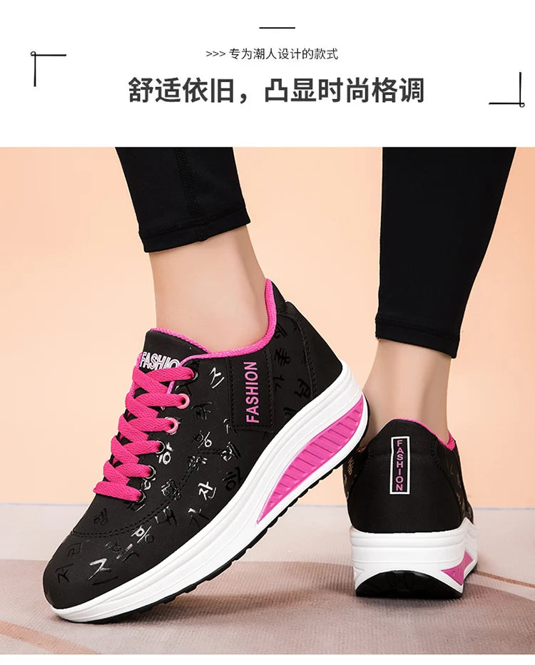 Scarpe casual da donna per l'outdoor con suola spessa e tacco oscillante, scarpe sportive alla moda con plateau, taglia 42, suola piatta, per camminata e corsa