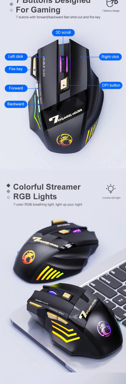 Wireless Mouse Bluetooth Wireless Mouse Rechargeable Computer Mouse Gamer Ergonomic Gaming Mouse RGB Backlit Silent Mice For PC