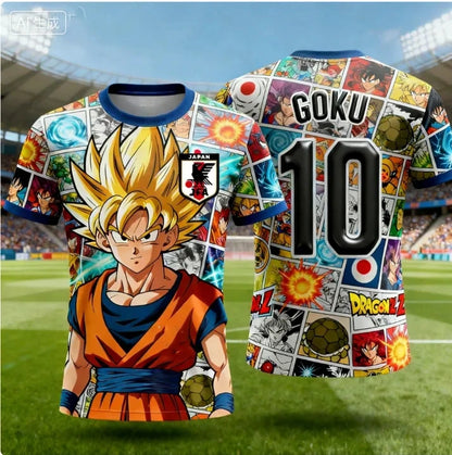 2026 Summer New Adult Men's Dragon Ball Goku 3D Printed Football Jersey T-Shirt Kids Anime T-Shirt Special Football Jersey NO.10