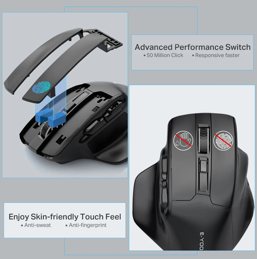 Rato Gaming Sem Fios E-YOOSO X-31 USB 2.4G de Grande Dimensão para Mãos Grandes, PAW3212, 4800 DPI, 5 Botões, para Gamer, Computador Portátil e PC